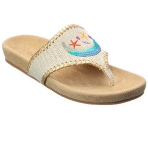 Jack Rogers Cream Sandals with Multicolor Embroidery